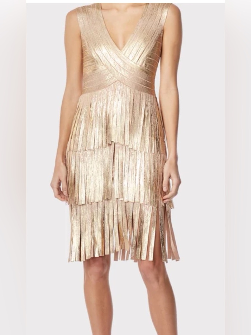 Hervé Léger The Metallic Mischa Dress Gold Foil NWT